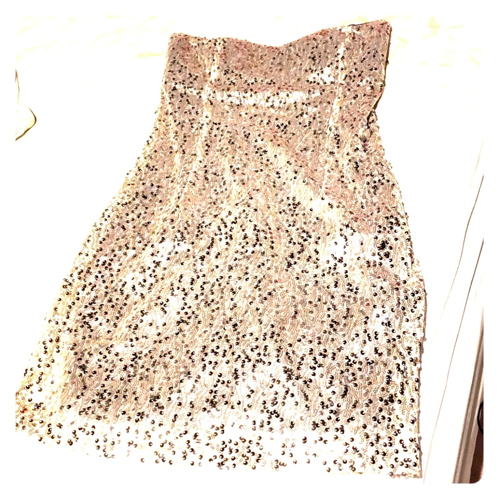 Gold Sequin Strapless Mini Dress